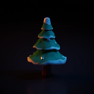 Snow-covered pine tree, low poly.