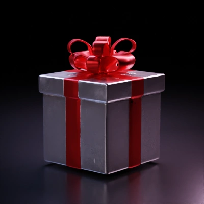 Gift box with decorative ribbon.