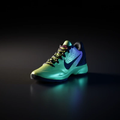 Athletic sneaker with swoosh logo.