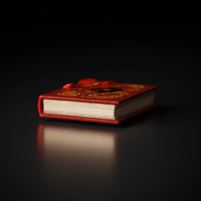 Magical book with ornate cover and pentagram symbol.