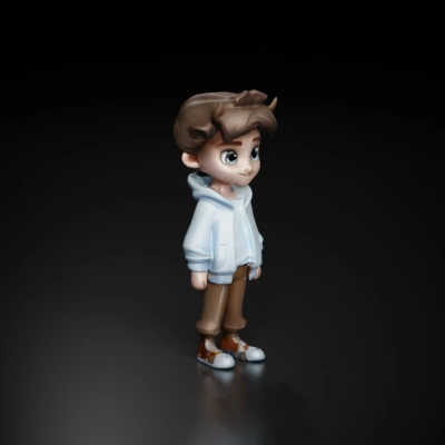 Cartoon boy wearing casual clothes with hoodie, sneakers.