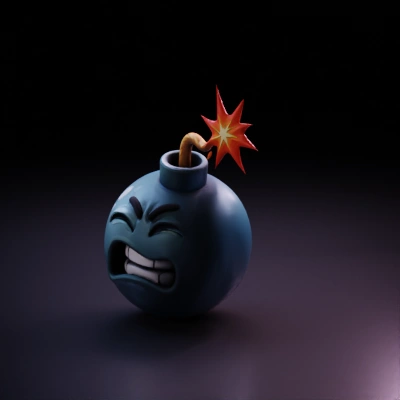 Angry bomb with lit fuse.