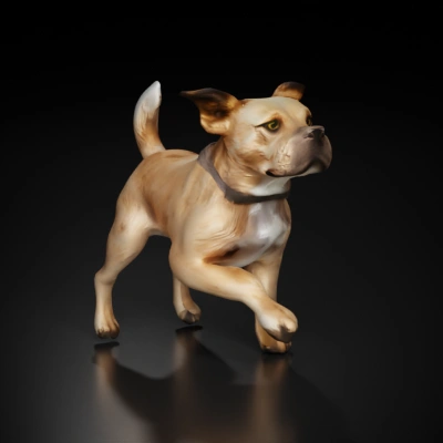 Playful dog jumping, digital artwork.