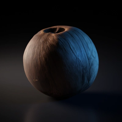 Coconut with rough texture, hard shell.