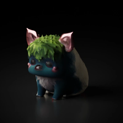 Fluffy creature with large ears and big eyes.