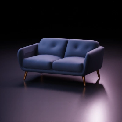 Blue cloth, three-seater sofa with wooden legs.