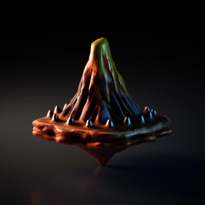 Miniature volcano with lava flow.