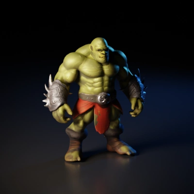 Massive muscular orc warrior with armor and loincloth.