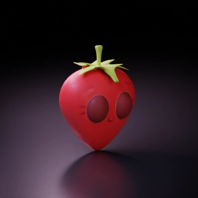 Strawberry character with big round eyes and cute expression, Strawberry shape.