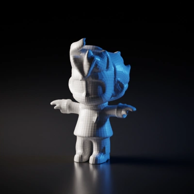 Fire-themed chibi astronaut, holding mini flame, cartoonish style. symmetric geometry, smooth edges, simple geometry, character