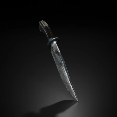 Large hunting knife, intricate design.