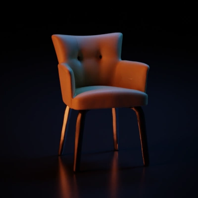 Luxurious armchair, tufted cushioning, wooden legs.