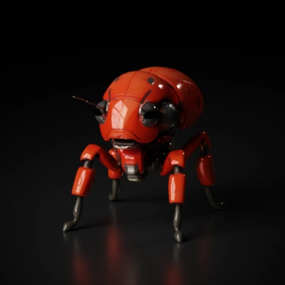 Robot ant with mechanical legs, insect-like appearance.
