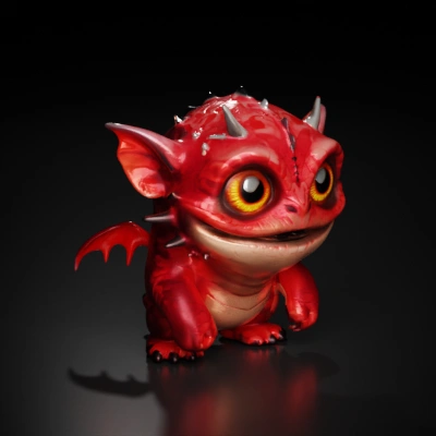 Baby dragon, big eyes, menacing smile.