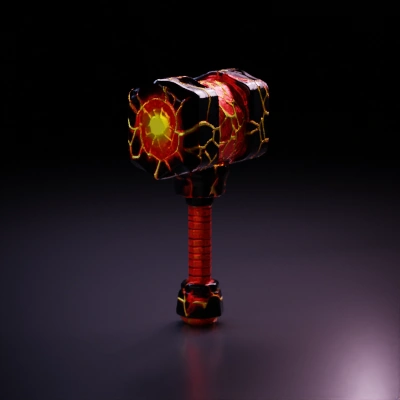 Giant hammer with glowing patterns, fantasy design.