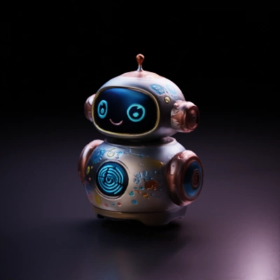 Cute spherical robot with colorful patterns, antenna.