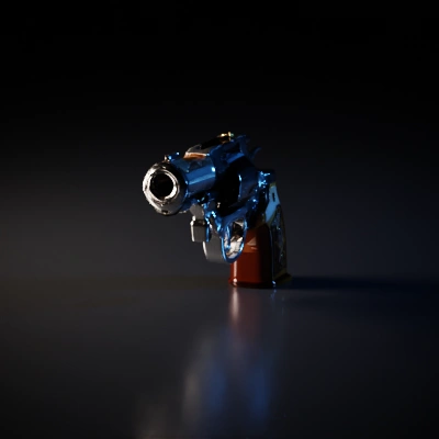 Revolver handgun, wooden grip.