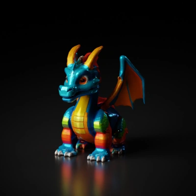 Pixelated dragon, block-like design, wings, cartoonish.
