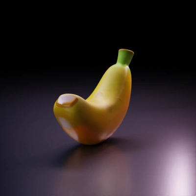 Cartoonish banana with glossy texture.