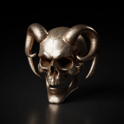 Skull with twisted horns, fantasy design.