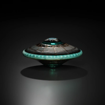 Flying saucer UFO, classic sci-fi design.