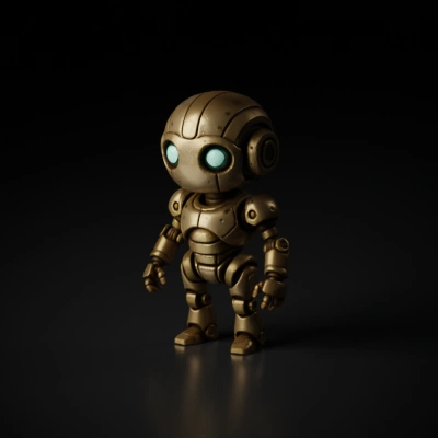 Cartoon robot with glowing blue eyes.
