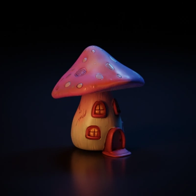 Mushroom house with windows and door.