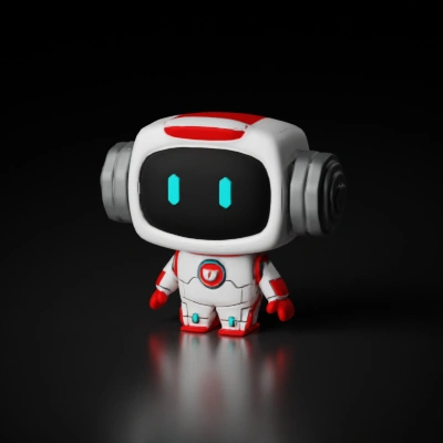 Cute robot with round body and large head.
