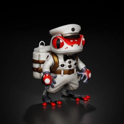 Cartoon frog in vintage milkman attire.