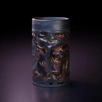 Decorative dragon-themed cylindrical lamp.