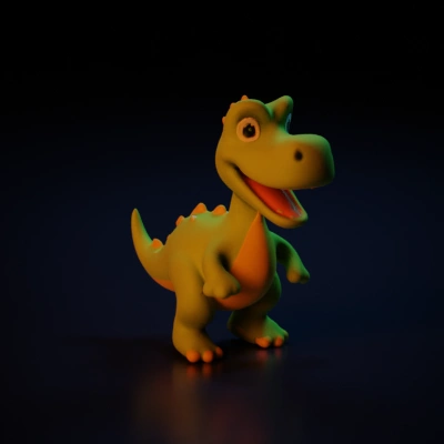 Cartoon dinosaur with open mouth, smiling.