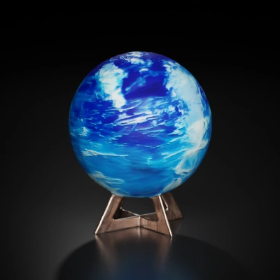 Spherical Neptune with stand, vague water textures.