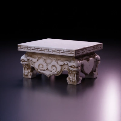 Ornate stone pedestal, intricate carvings.