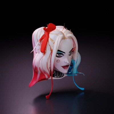 Dual ponytail hair with bows, harley quinn, anime style.