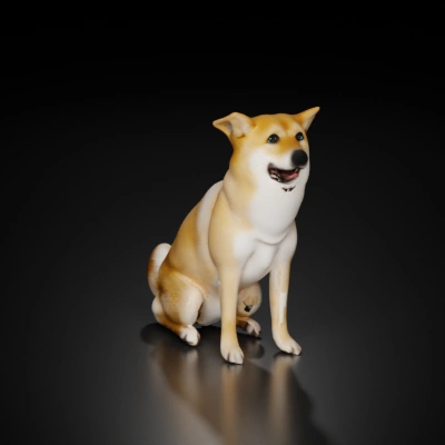 Sitting Shiba Inu dog, happy expression.
