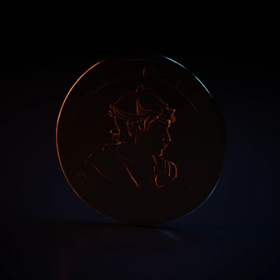 Ancient coin with a portrait of a historical figure.