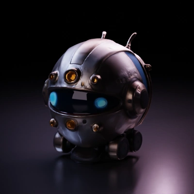 Robot sphere with robotic wheels, steampunk.