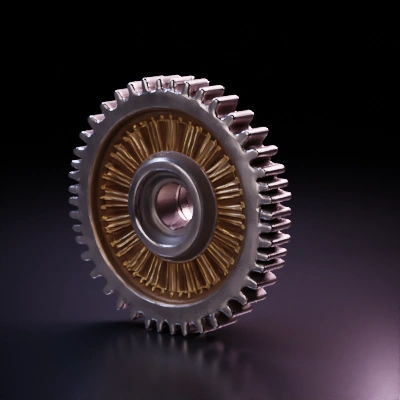 Mechanical gear with intricate design, precise engineering. Metal texture, Smooth surface.