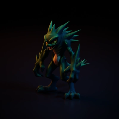 spiky green monster character.