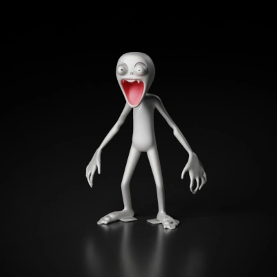 Ghostly character with wide-open mouth and sharp teeth.