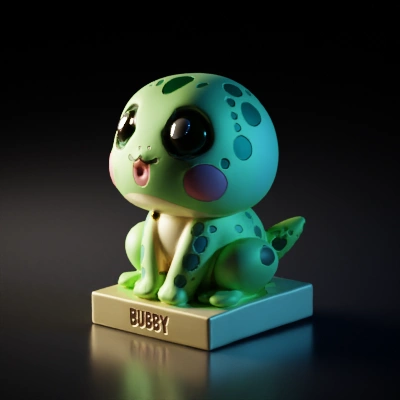 Cute smiling frog figurine with large eyes.