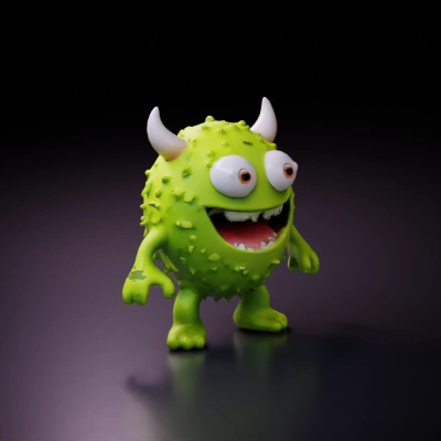 Friendly cartoon monster, whimsical design, two eyes.