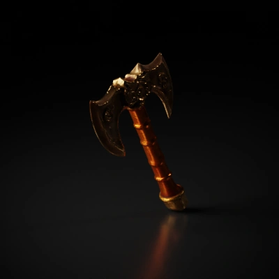 Double-headed battle axe with intricate engravings.