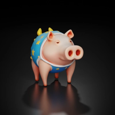 Pig wearing astronaut cape, cartoonish character.
