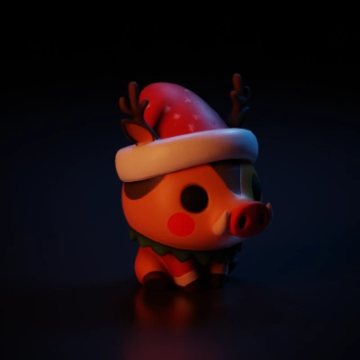 cute boar wearing Santa hat.