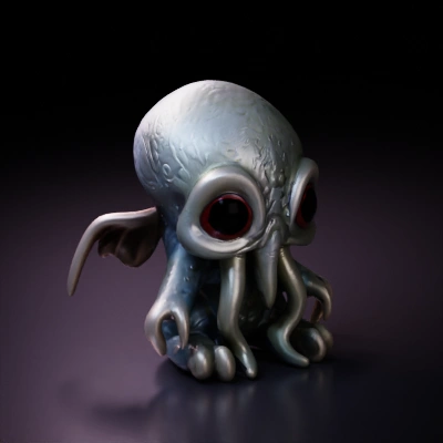 Lovecraftian squid-like creature with large eyes, cartoonish.