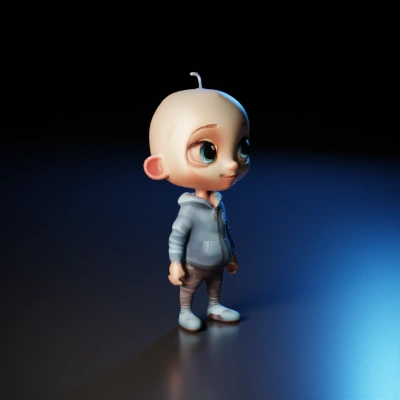 Big-eyed cartoon baby, futurist style character.