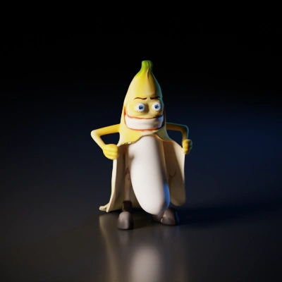 Animated banana character, smiling, standing.