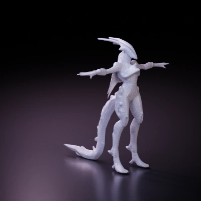 Dragon-like humanoid character with tail. character, complex geometry, smooth edges