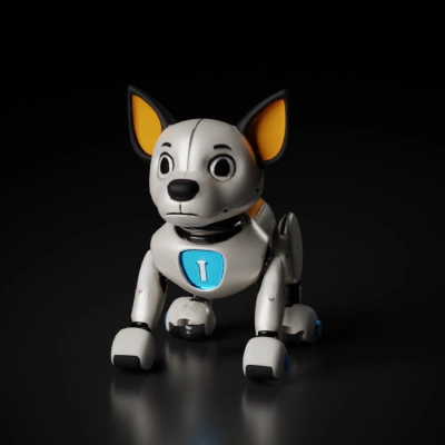 Robotic dog, playful demeanor, futuristic design.
